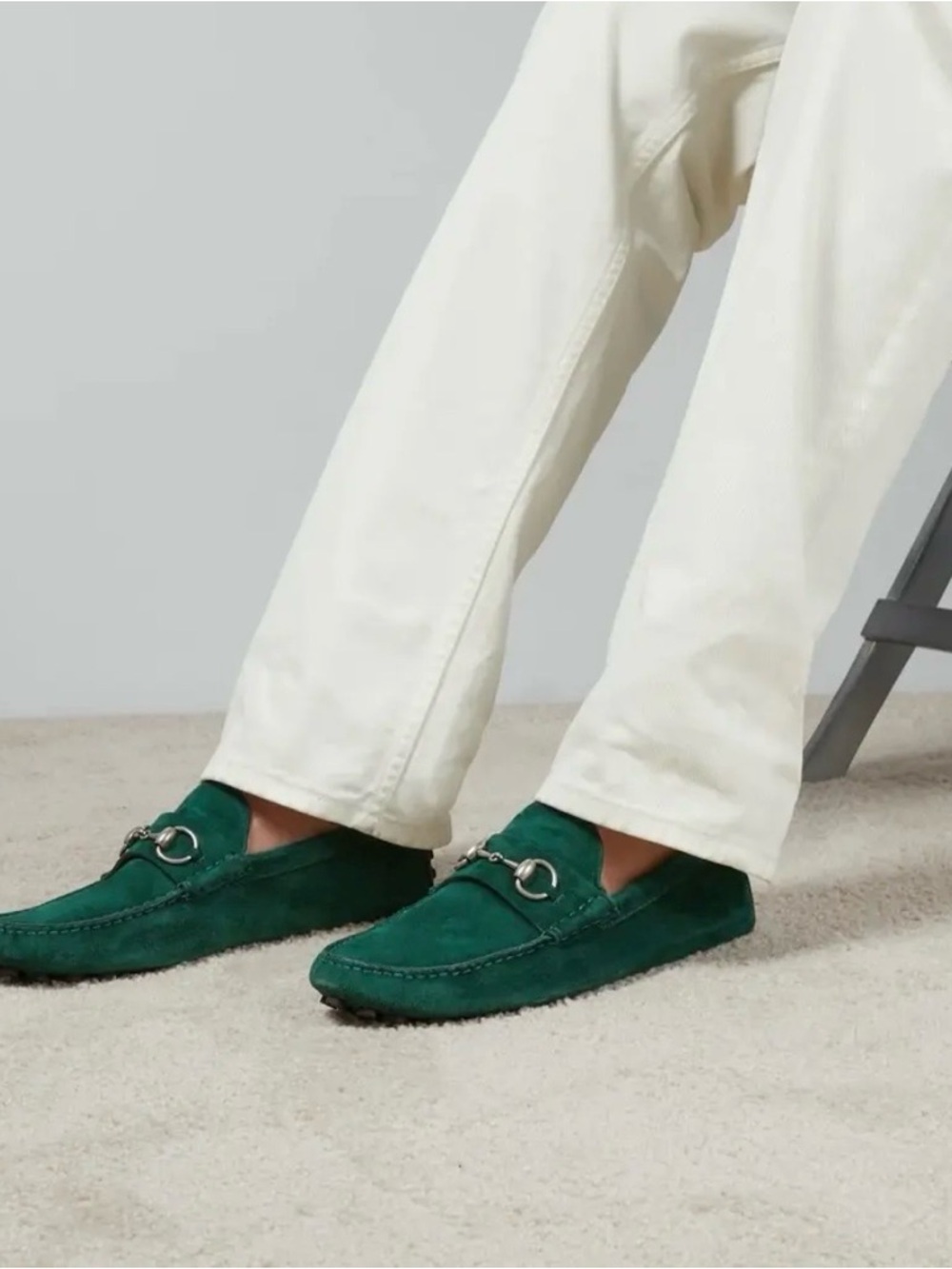 NEW Men’s Gucci Emerald Green Suede Horsebit Driver Loafers M7.5/8 & W9.5-10 - Picture 2 of 8